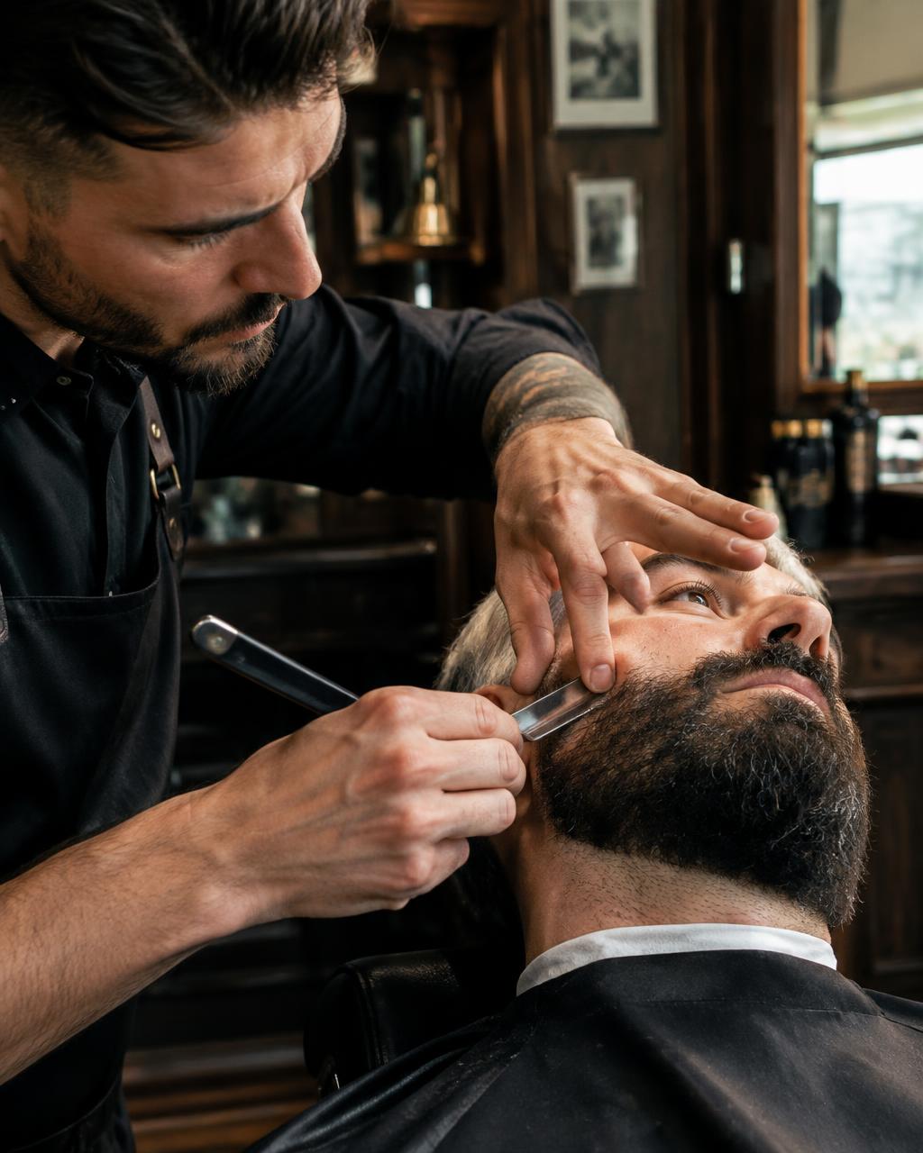 Barber shaping a beard